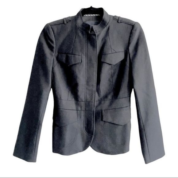 Banana REPUBLIC Black Stretch Wool Military Style Jacket Blazer 0 - Picture 2 of 7